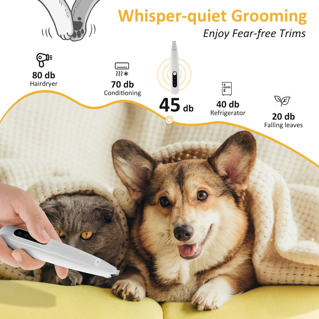 Pet Dog Paw Trimmer with LED Light USB Rechargeable Pet Grooming Clippers Portable Dogs Hair Clippers Low Noise Grooming Tool