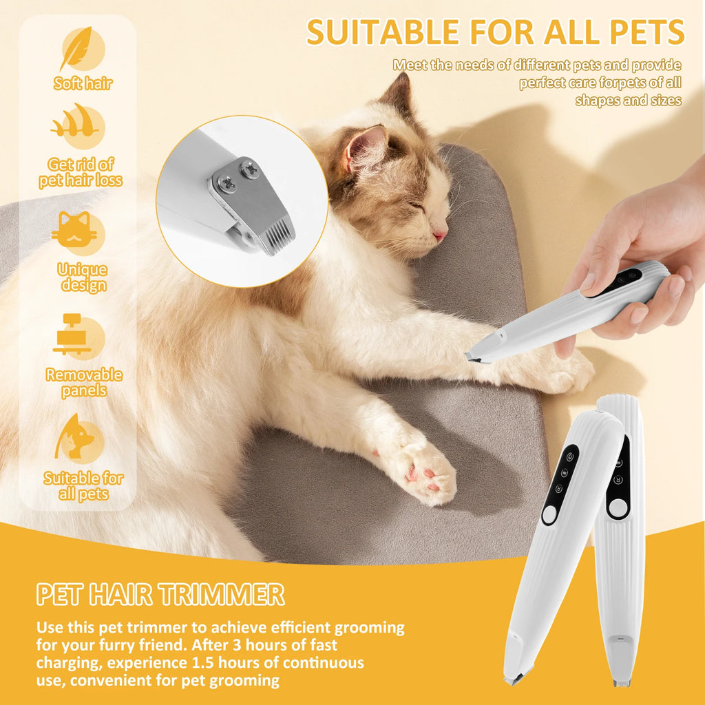 Pet Dog Paw Trimmer with LED Light USB Rechargeable Pet Grooming Clippers Portable Dogs Hair Clippers Low Noise Grooming Tool