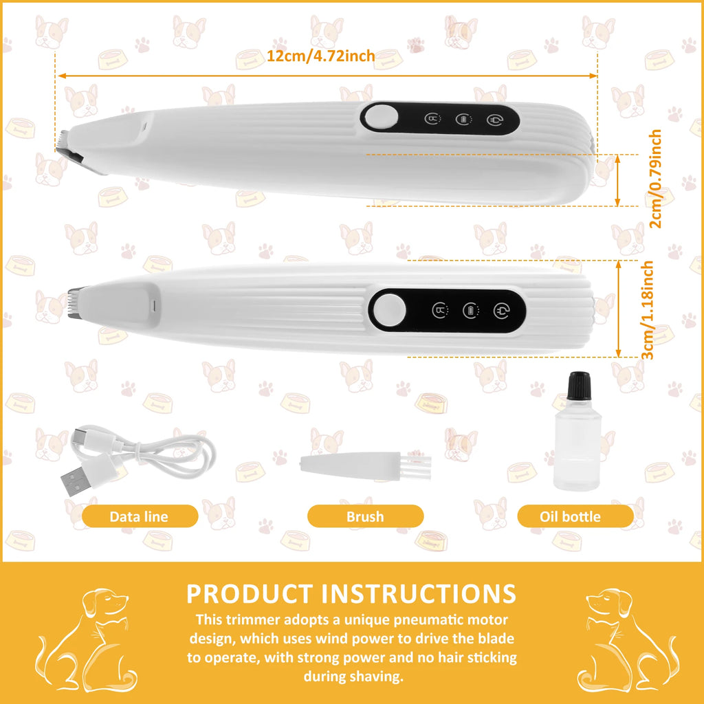 Pet Dog Paw Trimmer with LED Light USB Rechargeable Pet Grooming Clippers Portable Dogs Hair Clippers Low Noise Grooming Tool