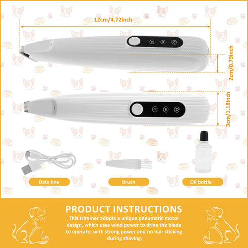 Pet Dog Paw Trimmer with LED Light USB Rechargeable Pet Grooming Clippers Portable Dogs Hair Clippers Low Noise Grooming Tool