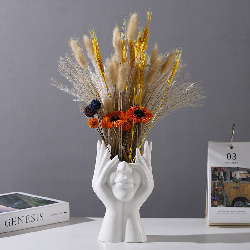 Florero de Cerámica Blanca Creativa Nórdica en Forma de Cuerpo Humano